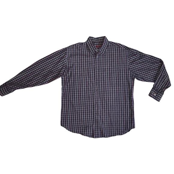 Bugatchi Uomo Men's Button Up Shirt Large‎ Navy/Multicolor Check 100% Cotton EUC - Picture 2 of 11